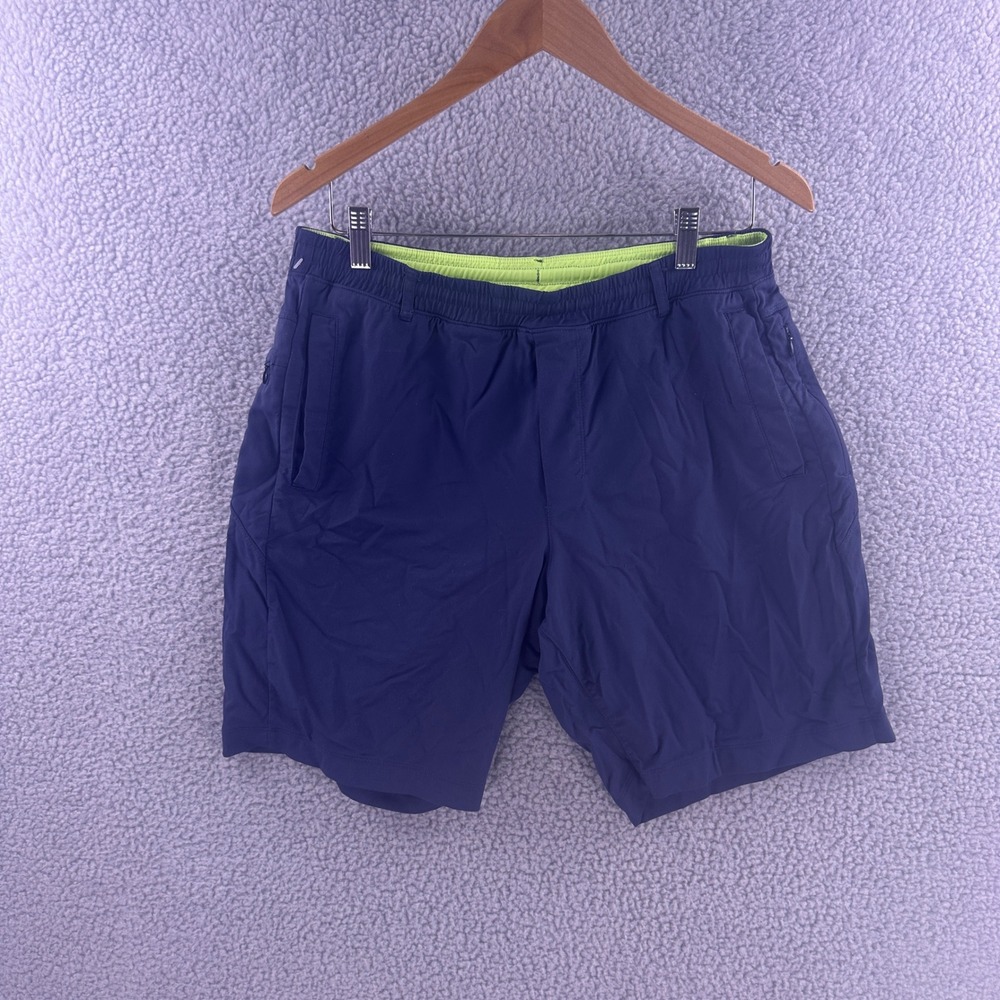 Birddogs Mens Navy Blue Gym Shorts Neon Green Liner Size XL 7 Inch Inseam